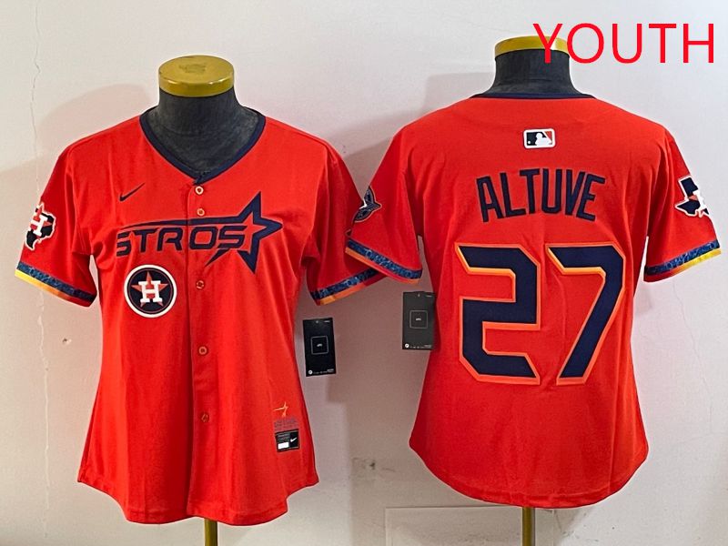 Youth Houston Astros 27 Altuve Orange Fourth generation Joint Name Nike 2025 MLB Jersey style 7